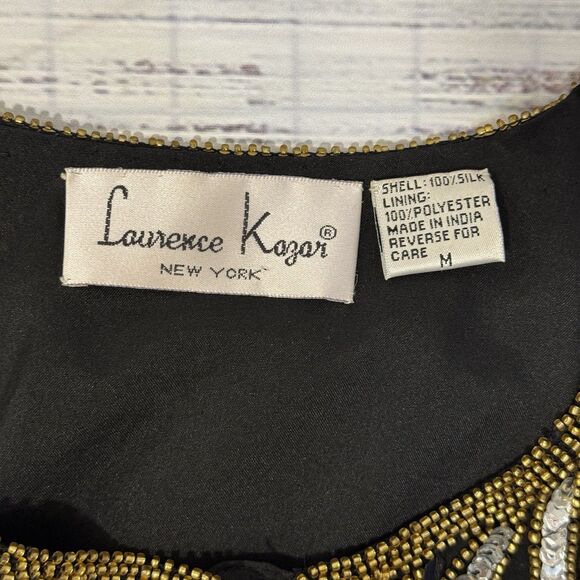 Laurence Kazar Vintage 80s Sequin Beaded Silk Jacket Black Women’s Medium - Picture 2 of 16
